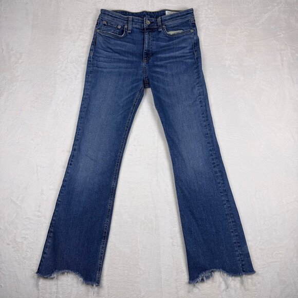 rag & bone Nina High-Rise Flare Frayed Ankle Jeans Dark Wash Womens 26 - Picture 2 of 11